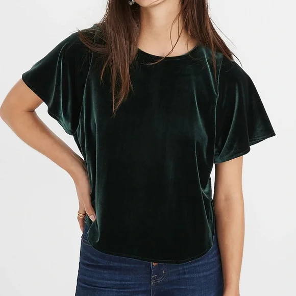 LOT OF 2 Madewell velvet top blouses size small in burnt orange and forest green - Picture 5 of 7